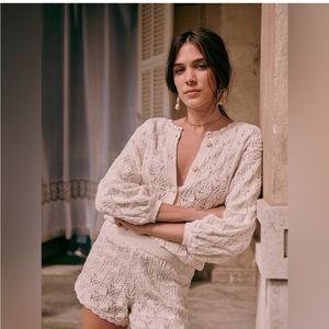 Sezane Anahi Cardigan Liliana shorts in White/Cream Size XXS/XS